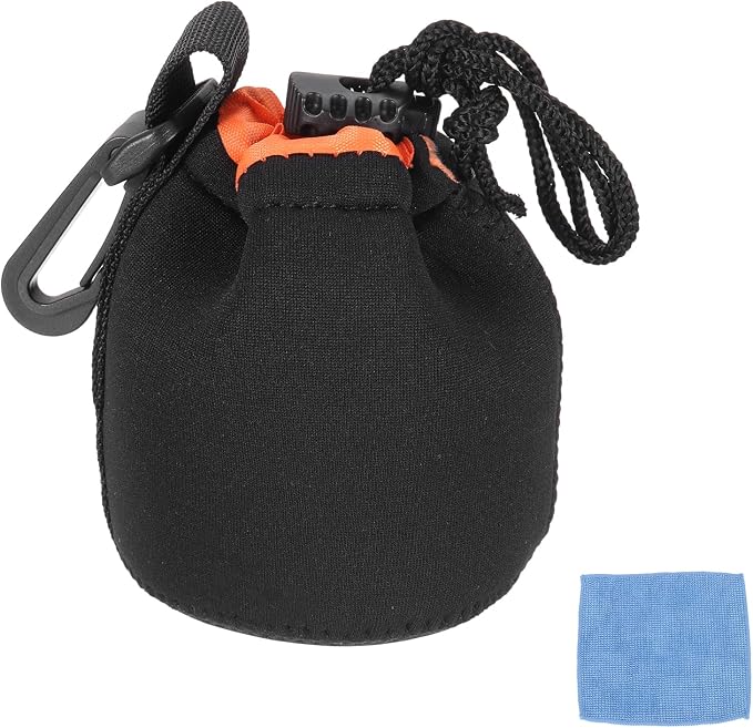 PATIKIL Camera Lens Pouch, 3" ID x 4" H Drawstring Plush Lens Pouch Protective Camera Lens Case Bag Soft Plush Neoprene Bag for DSLR Photography Gear, Black/Orange by PATIKIL