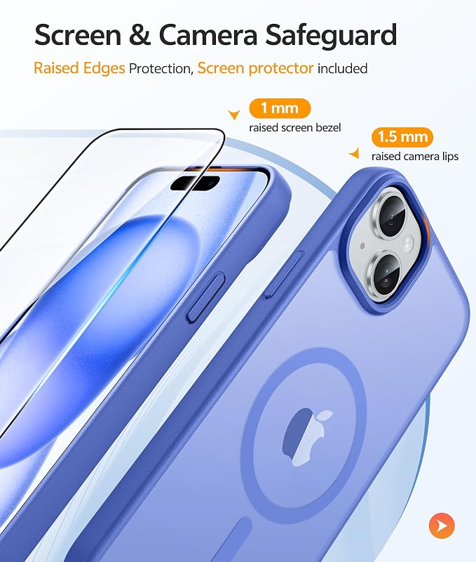FNTCASE for iPhone 15/14/13 Case, Fit for Magsafe, Glass Screen Protector | Translucent Matte, Magnetic Phone Cases, 14FT Military Grade Drop Protection, Slim Shockproof Protective Cover, Ultramarine - Image 4