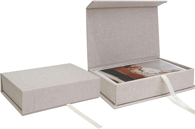 Vienrose Linen Photo Storage Box, 8"x10", Postcard Keeper, Beige | 1Pc Sturdy Linen Cover Box for Photos, Postcards & Decorative Paper Storage, Perfect for Home, Office, Craft Room, and Travel by Vienrose