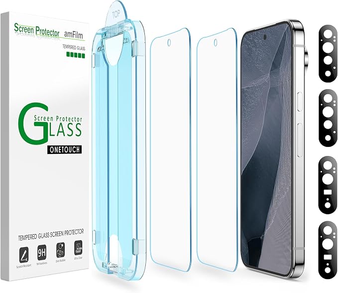 amFilm OneTouch for Google Pixel 11 Pro/ 11 Screen Protector Tempered Glass | 6.3” Auto-Alignment, 30s Install, Bubble Free, Scratch & Drop Protection, HD, Camera Lens Protector[2+4 Pack] (11/11P-6.3'') by amFilm
