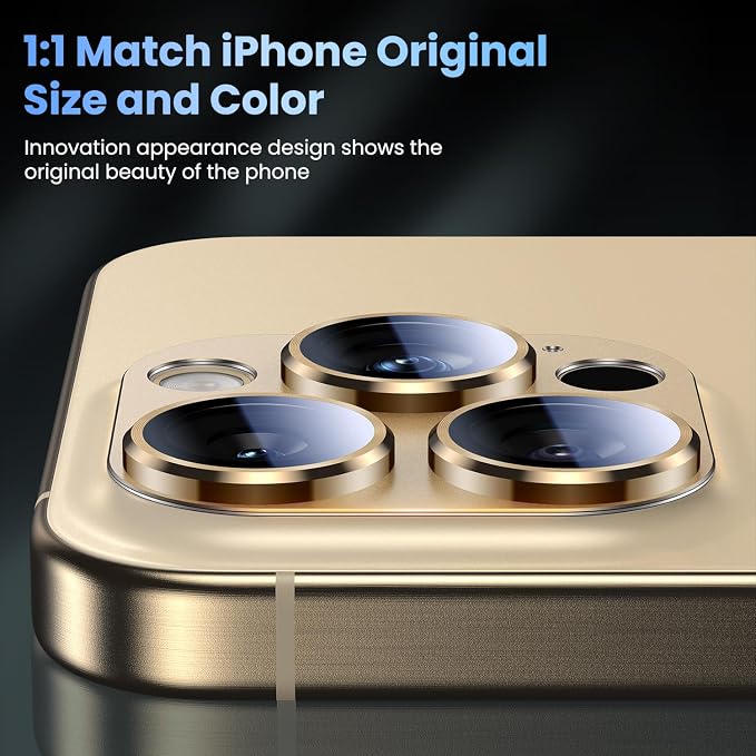 Uyiton for iPhone 16 Pro/iPhone 16 Pro Max Camera Lens Protector | Not Easy to Break, Strong Adsorption, Case-Friendly, Metal 9H Sapphire Glass Rear Camera Screen Cover, Gold, 2 Pack - Image 5