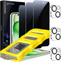 TZGZT Privacy Screen Protector for iPhone 15, Tempered Glass, Case Friendly | 3 Pack, 9H+ Military Grade Shatterproof, Anti-Scratch, HD, Easy Installation, Bubble Free, Includes Camera Lens Protectors by Unknown