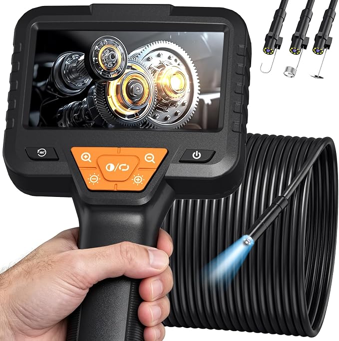 50FT Endoscope Camera with Light-1080P HD Borescope Inspection Camera | IP67 Waterproof Sewer Tools with 8 Adjustable LEDs,Snake Cameras with 4.3" IPS Screen for Plumbing & Automotive Engines by Unknown