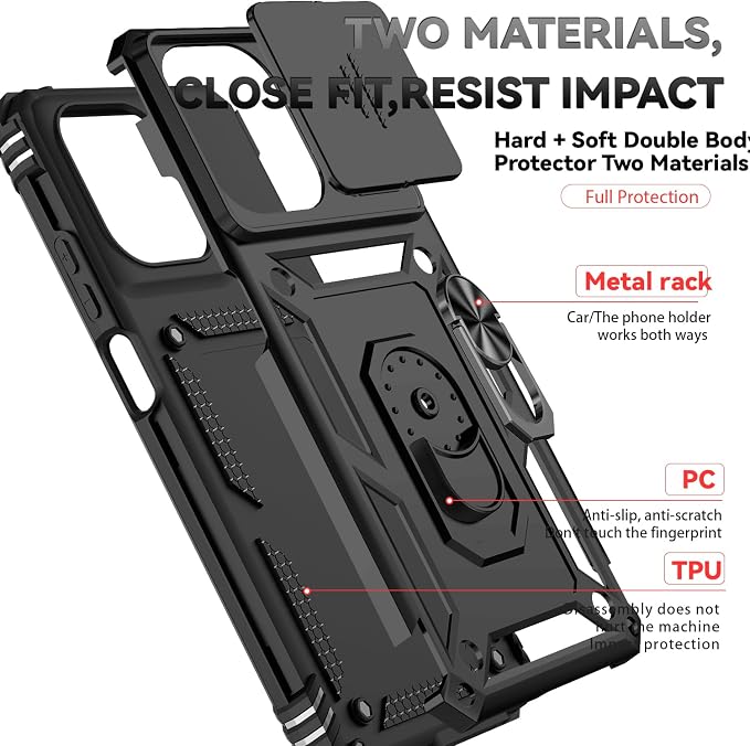 for Motorola Moto G 2025 / Moto G 2026 / Moto G Play 2026 Case, with Slide Camera Cover HD Screen Protector [Military Grade 16ft. Drop Tested] Ring Holder Kickstand Protective Phone Case, Black - Image 8