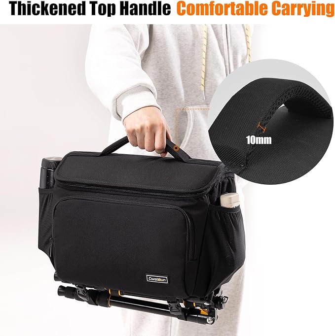 Cwatcun Camera Crossbody Shoulder Messenger Case, DSLR/SLR/Mirrorless Travel Photography Sling Bag with Tripod Holder and Rain Cover for Canon, Nikon, Sony, Fuji Cameras, Lens and Accessories | Fits 1DSLR+3 lenses+12.9" iPad+tripod. 18mm EPE foam, adj ... - Image 6
