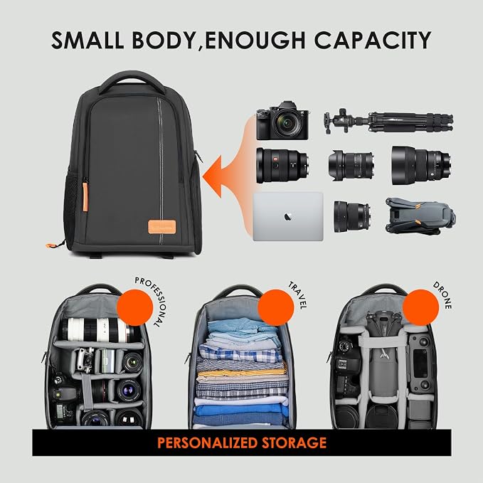 TARION Camera Backpack for Photographers Compact 15L, TB04 Black | 15 Inch Laptop Compartment, Side Access Quick Draw, Anti-theft Hidden Pocket, Tripod Holder, Rain Cover, Travel-Friendly - Image 3