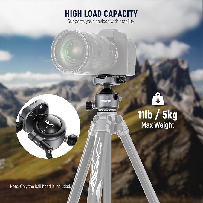 NEEWER GM41 Low Profile Tripod Ball Head, 40mm Metal Panoramic Camera Mount Adapter with 1/4" Arca Type QR Plate Compatible with PD, 360° Swivel & 90° Tilt, Max Load 11lb - Image 5