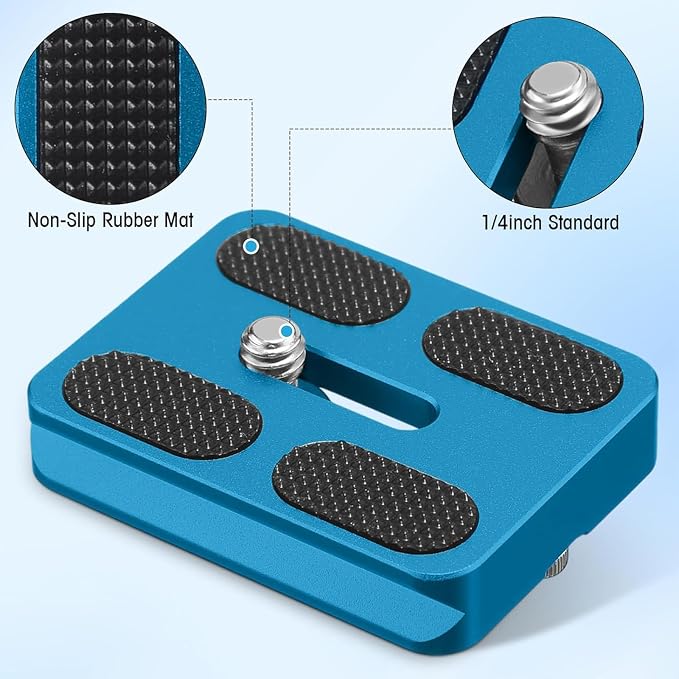 Frienda Quick Release Plate Tripod 1/4-20 DSLR,Pu50,Black and Blue | Tripod Mount Plate, Camera Tripod Mount for DSLR Camera Tripod Ball Head , Metal, 1.9 x 1.5 x 0.4 Inch - Image 4