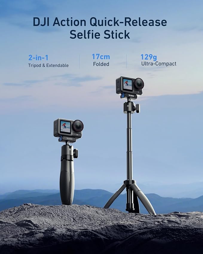 TELESIN 40cm/15.7in Mini Selfie Stick Tripod for DJI Osmo Action 5 Pro/4/3 | Magnetic Quick Release, Anti-Slip Handle Grip, 360° Ball Head, Portable Vlog Extended Pole for DJI Action Camera Accessories - Image 8