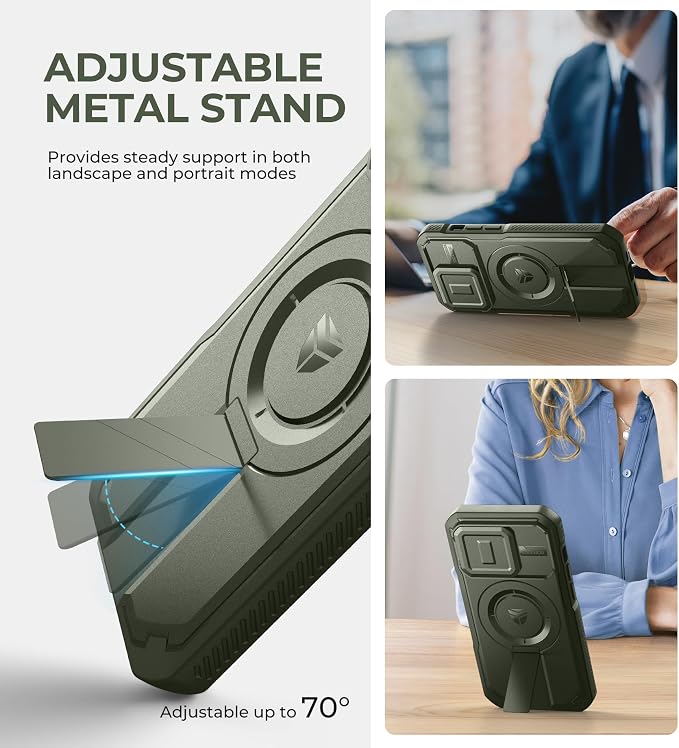Dexnor for iPhone 14 Pro Case with Slide Camera Cover & Adjustable Kickstand, Compatible with MagSafe, Rugged Shockproof Bumper Cases Heavy-Duty Magnetic Protective Cover,6.1 inch,Army Green - Image 5