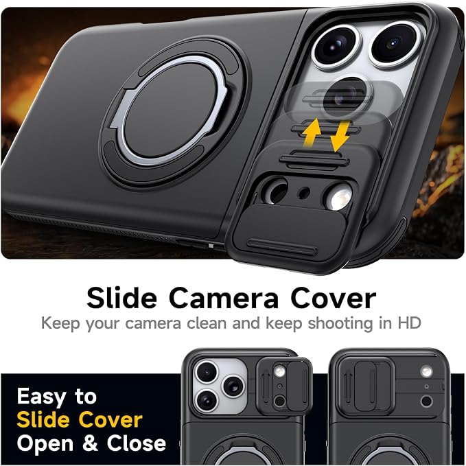 for iPhone 17 Pro Wallet Case with Card Holder Slide Camera Cover Ring Stand Kickstand Heavy Duty Protective Case with Screen Protector for iPhone 17 Pro （Black - Image 6