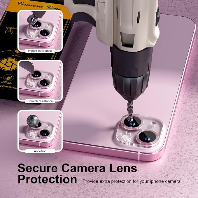 for 6 Pack iPhone 15 / iPhone 15 Plus Camera Lens Protector [Drop Protection] [Case Friendly] [Easy Installation] 9H Tempered Glass Camera Screen Protector Cover Accessories, CD Pink - Image 4