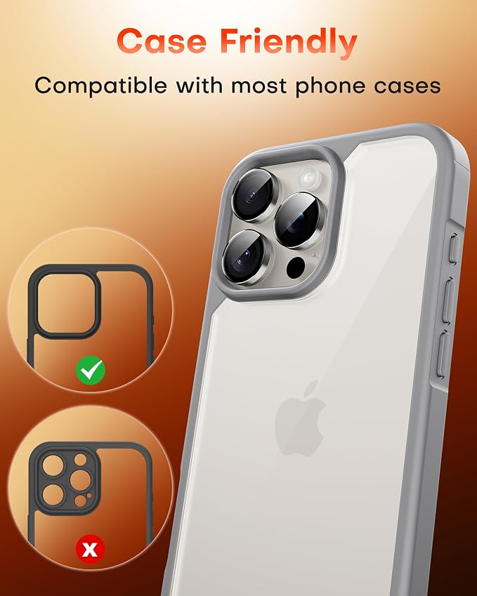 TOCOL for iPhone 16 Pro Max Camera Lens Protector/iPhone 16 Pro Camera Lens Protector Tempered Glass HD Individual Scratch Resistant Cover Accessories Case Friendly 2 Pack（Gray） - Image 7