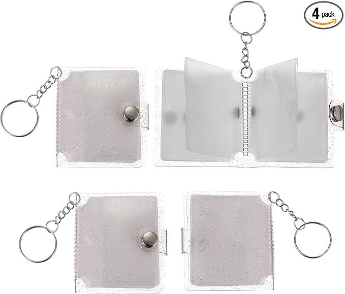 uxcell 4 Pcs Mini Photo Albums, 2.4 Inch PVC Small Photo Storage with Keychain Photo Album with 16 Pockets for Pictures Valentine's Day Gift Wedding, Pink by uxcell