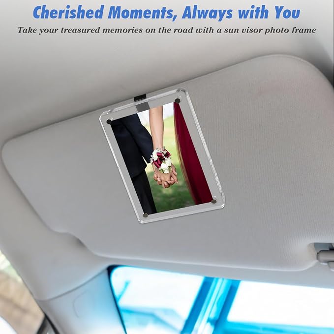 1797 Car Sun Visor Clip Photo Holders 2 Pack, Cute Personalized Gift for Dad Mom Husband Wife, Magnetic Acrylic Picture Frame fit Polaroid & Wallet Photos 4.72 x 3.15 inch - Image 2