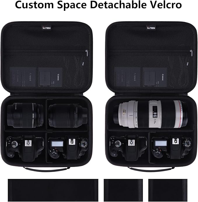 Medium Camera Case Bag for Canon/Sony/Nikon Camera and Multiple Lens Black | Hard Travel Carrying Case Bag for Canon/Sony/Nikon DSLR SLR Mirrorless Camera and Multiple Lens with 3 Dividers - Image 5