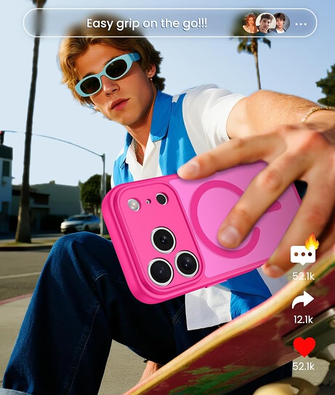 FNTCASE for iPhone 17 Pro Case, Fit for Magsafe, Screen Protector, Hot Pink | Full Camera Protection, Translucent Matte, 14FT Military Grade Drop Proof, Shockproof Protective Phone Cover - Image 8