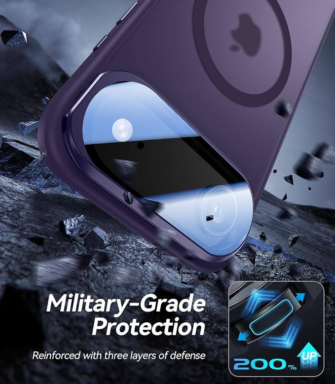 VOFATA [Upgraded Full Camera Protection] for iPhone Air Case with Camera Cover Stand [Fit for MagSafe][10FT Mil-Grade Protection] Translucent Magnetic Phone Cover for iPhone 17 Air Case, Purple - Image 5