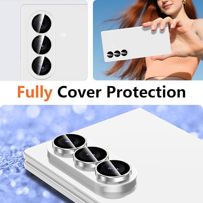 for Samsung Galaxy Z Fold 8 Ultra Camera Lens Protector, Individual Metal Ring Tempered Glass Lens Cover, [Strong Adsorption] Scratch Resistant Ultra-Thin HD Clear Lens Cover, 1 Set-Slivery Ring - Image 8