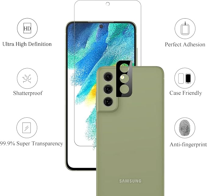 Ailun Screen Protector + Camera Lens Protector for Galaxy S21fe, 3+2 Pack | Tempered Glass, Fingerprint Unlock Compatible, 0.33mm Ultra Clear, Anti-Scratch, Case Friendly - Image 2