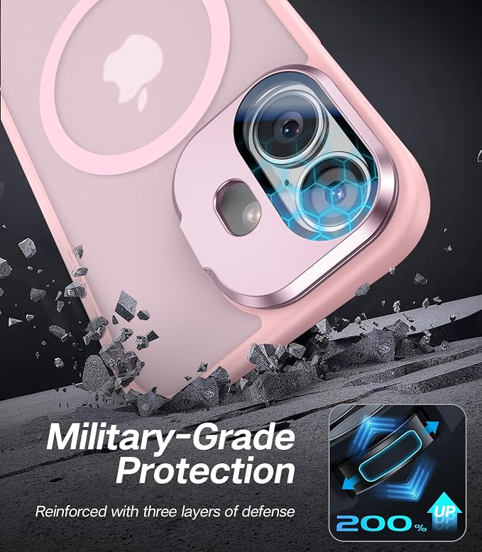 VOFATA [Upgraded] for iPhone 16 Case with Camera Cover Stand [Fit for MagSafe][9H Camera Lens Protector] Mil-Grade Protection Translucent Matte Silicone Magnetic iPhone 16 Phone Case, Pink - Image 5