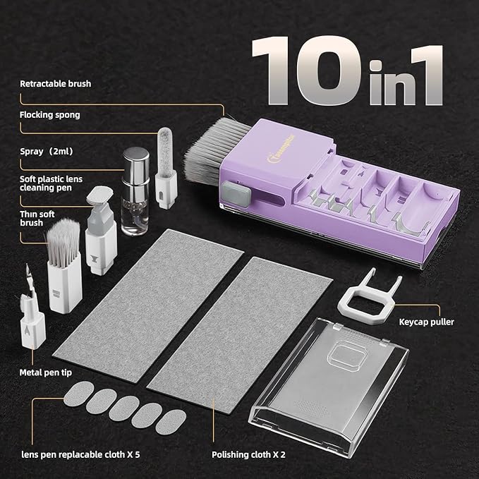 All-in-1 Keyboard Cleaner Laptop Cleaning Kit,Computer Screen-Safe Tools | MacBook iPad iPhone,Electronics Brush Tool for PC Camera Lens Earbuds,Deep Cleaning Spray Cloth, High-Density Soft Brush - Image 8