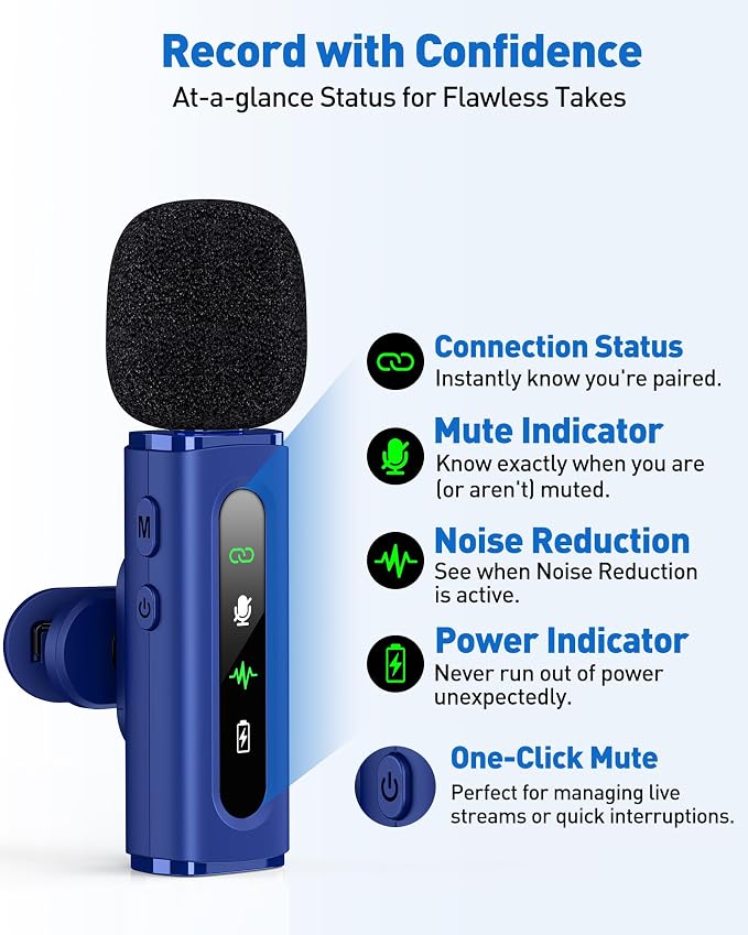USB C Lavalier Microphone Wireless Mini Mic for Type-C Android Phone/Tablet/PC Video Recording Clip-on Mics with Rotatable Clip&Denoise Recording, Ideal for Vlog Tiktok Youtube Content Creator, Blue - Image 4