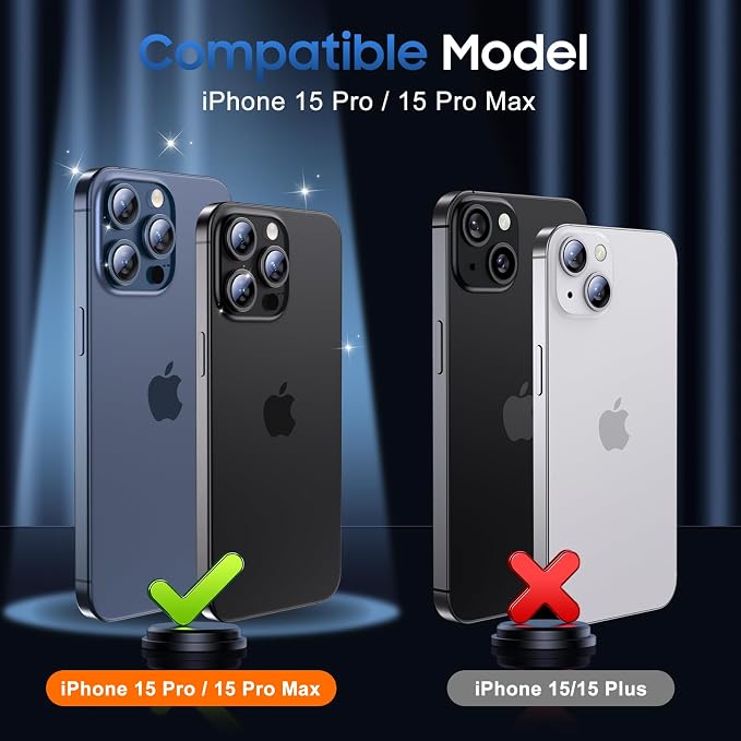 UniqueMe for 3 Pack iPhone 15 Pro/15 Pro Max Camera Lens Protector-All-Blue | Drop Protection, Case Friendly, Camera Cover Screen, Update New Version - Image 7
