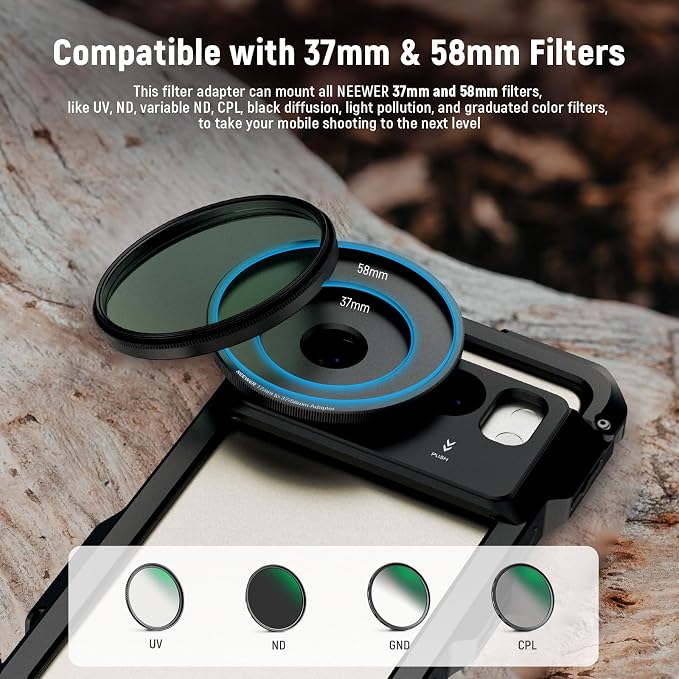 NEEWER 17mm to 37mm & 58mm Lens Filter Adapter Ring, Compatible with Beastgrip 37mm Lenses 58mm Filters Phone Cage Rig Stabilizer for iPhone 16 15 Pro Max S24 Ultra Video Recording, PA062 - Image 4