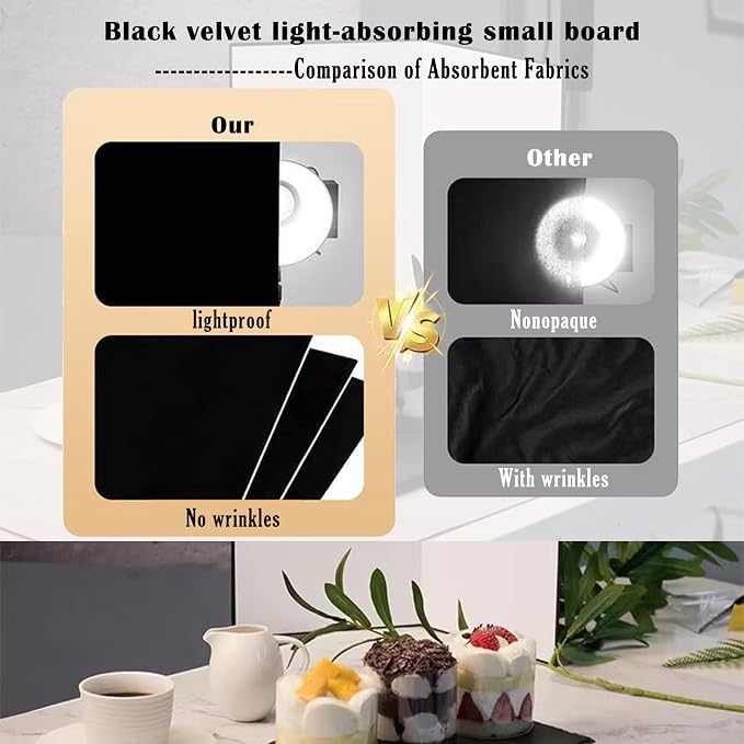 Photo Backdrop Board with 2 LED Lighting Shooting Kit, 14Pcs 28Patterns | 16x16 inch Product Photography Backdrops for Food Jelwery Cosmetics, Anti-Glare Black Flocked Photo Studio Background - Image 3