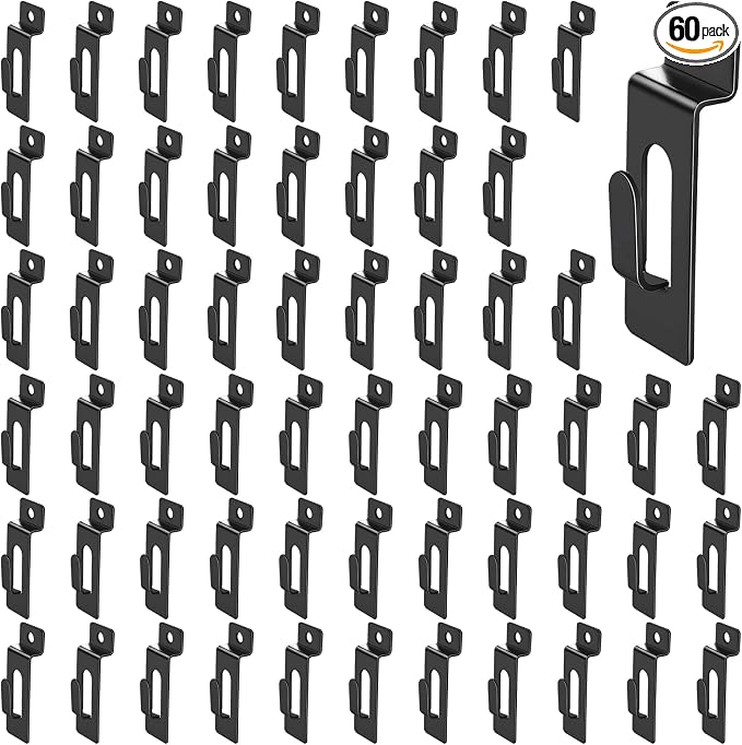 60Pcs Slatwall Utility Notch Hook Metal Slat Wall Display Hangers Picture Hook Slatwall Accessories for Photo Frame Painting Artworks Panel Pegboard Slat Grid Shelf Hanging Display (Black) by Yauhar