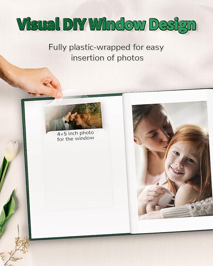 Artfeel Photo Album 4x6 with 100 Pockets,Slip-in Picture Albums,Linen Cover Memory Book with Front Window,White Page Vertical Photo Book for Wedding,Family,Anniversare,Baby,Vacation - Image 2