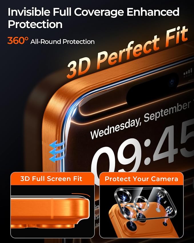 2+2 Packs for iPhone 17 Pro Max Screen Protector,with Camera Lens Protector | [TOP 9H+ Glass][Zero Bubble][10X Military Protection] 17 ProMax Tempered Glass Full Edge Coverage, HD Clear, Case-Friendly - Image 4