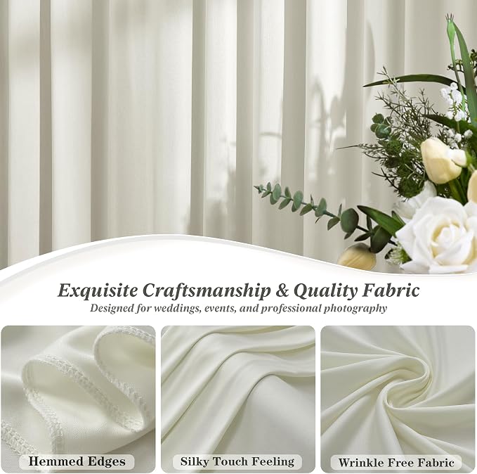 40 ft x 10 ft Wrinkle Free Beige Backdrop Curtain for Parties, 8 Panels 10ft Polyester Beige Photo Backdrop Drapes for Graduation Birthday Wedding Party Stage Curtains - Image 3