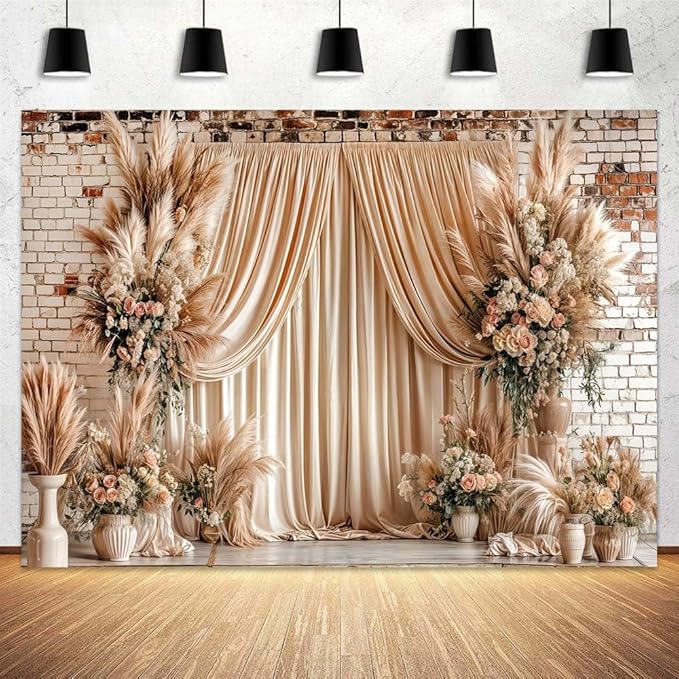 20X10ft Boho Floral Wedding Backdrop Wall Background Photography Beige Vintage Flowers Backdrops for Parties Wedding, Girls Birthday Princess Weeding Bridal Shower Floral Anniversary Ceremony Decor - Image 3