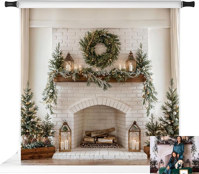 Kate Christmas Backdrops White Theme Fireplace Xmas Backdrop Family Holiday Party Decoration Props, 10x10ft by KateBackdropforPhotography