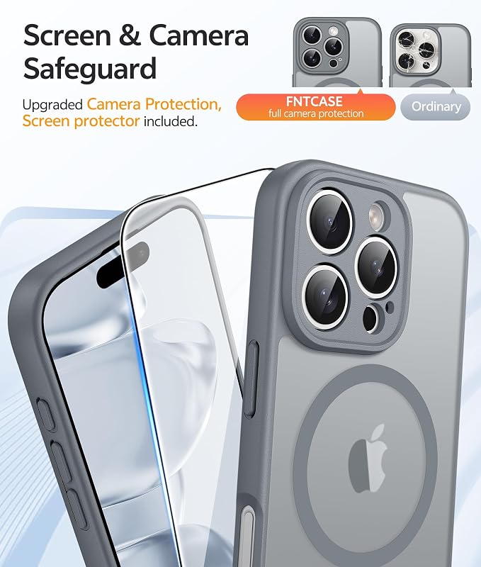 FNTCASE for iPhone 16 Pro Case, Fit for Magsafe, with Screen Protector Gray | Full Camera Protection, Translucent Matte, 14FT Military Grade Drop Proof, Shockproof Protective Phone Cover, Gray - Image 4