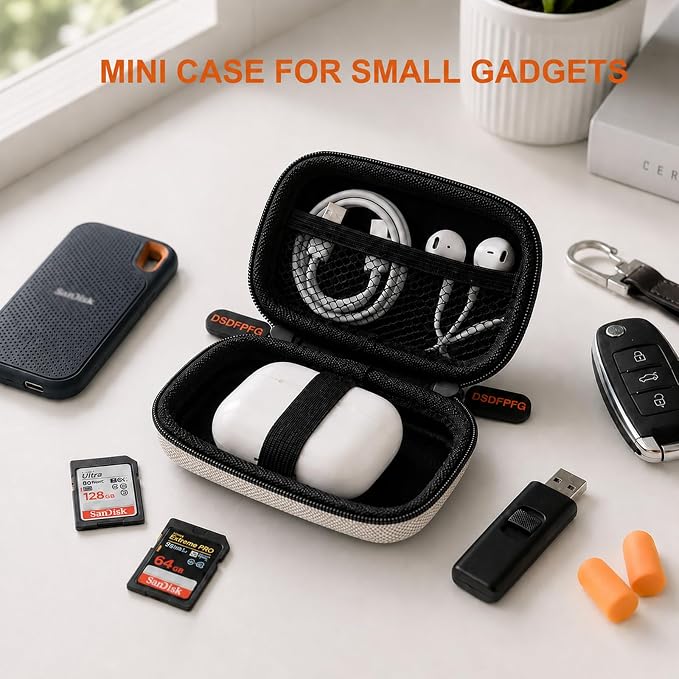 Silver Mini Hard Earbud Case, Small Portable Rectangle Carrying Case Pouch | Small Hard Case for Apple Airpods, Earpods, Samsung Galaxy Buds, Earbuds, Earplugs, In Ear Monitor, USB Cable, Flash Drive - Image 4