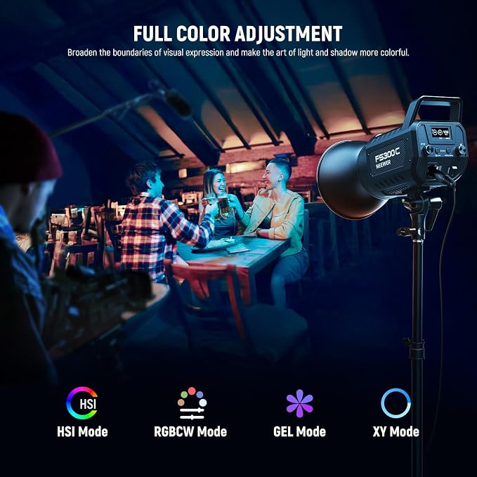 NEEWER FS300C 300W RGB LED Video Light with App/2.4G Control | 17 Effects, 2500K-7500K, 29000Lux/1m COB Continuous Output Lighting, CRI95+/TLCI97+, Bowens Mount Spotlight for Studio Shoots - Image 3