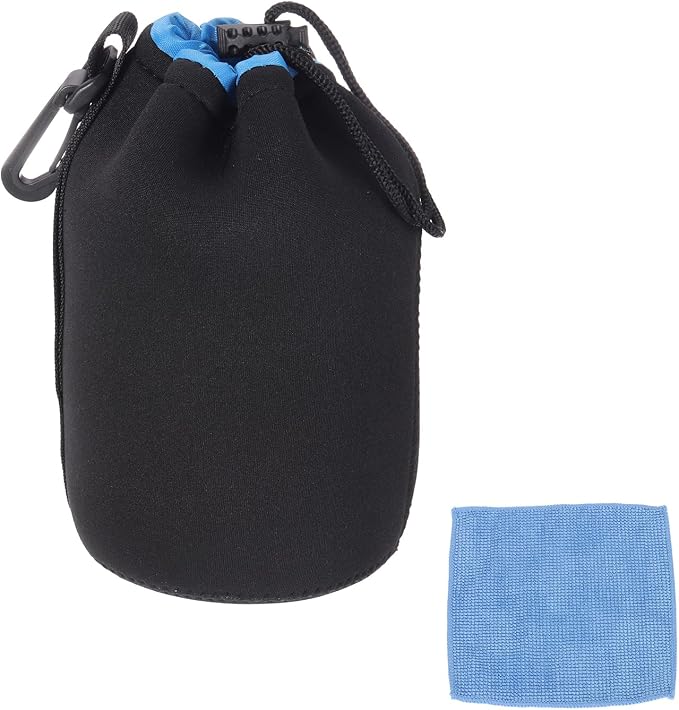 PATIKIL Camera Lens Pouch, 4" ID x 6" H Drawstring Plush Lens Pouch Protective Camera Lens Case Bag Soft Plush Neoprene Bag for DSLR Photography Gear, Black/Blue by PATIKIL