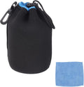 PATIKIL Camera Lens Pouch, 4" ID x 6" H Drawstring Plush Lens Pouch Protective Camera Lens Case Bag Soft Plush Neoprene Bag for DSLR Photography Gear, Black/Blue by PATIKIL