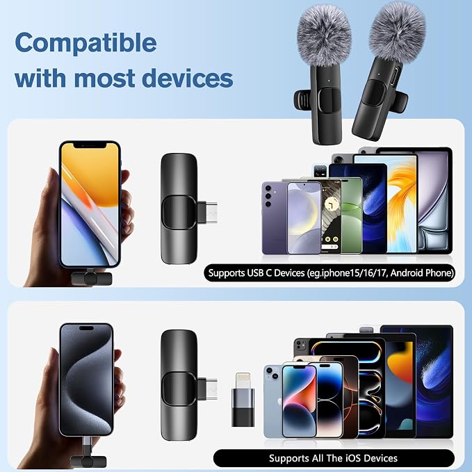 Professional Wireless Microphone for iPhone,iPad,Android, Lavalier Lapel Mic for Video Recording, Mini Mic Crystal Clear Recording with USB-C for Content Creators Vlog YouTube Tiktok Podcast Interview - Image 4