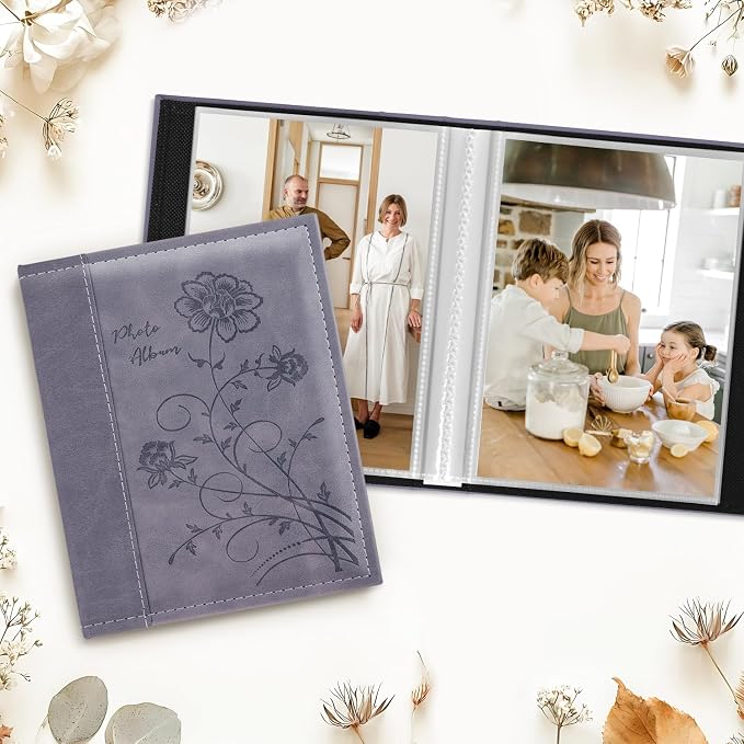 Artmag Photo Album 5x7 Clear Pages Pockets Leather Cover Slip Slide in Photo Album Book Holds 100 Vertical 5x7 Photos Picture Book for Wedding Family (Grey) - Image 3