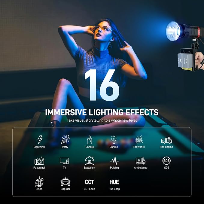GVM PL60C RGB COB LED Video Light, 60W Portable Photography Studio Light, 2700K-6800K Full Color Output, CRI97+, App Control, 16 FX Effects for Photography, YouTube, Filmmaking & Content Creation - Image 5