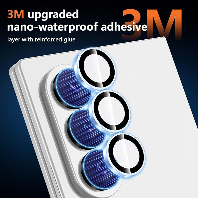for Samsung Galaxy Z Fold 8 Ultra Camera Lens Protector, Individual Metal Ring Tempered Glass Lens Cover, [Strong Adsorption] Scratch Resistant Ultra-Thin HD Clear Lens Cover, 1 Set-Blue Ring - Image 4