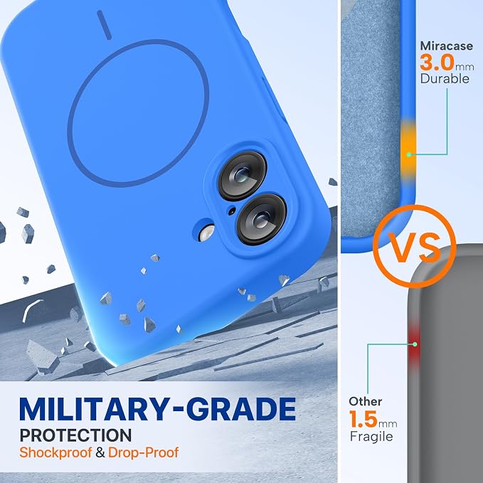 Miracase Silicone & Magnetic for iPhone 16 Case, Mediterranean Blue | Compatible with MagSafe, Anti-Scratch Microfiber Lining, Liquid Silicone Case Shockproof Drop Protection Phone Case for 16 - Image 4