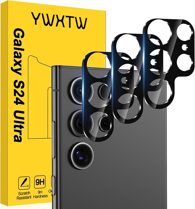 YWXTW 3 Pack Camera Lens Protector for Samsung Galaxy S24 Ultra, Anti Scratch Full Coverage 9H Tempered Glass S 24 Ultra Camera Cover Screen Protector, Case Friendly by YWXTW