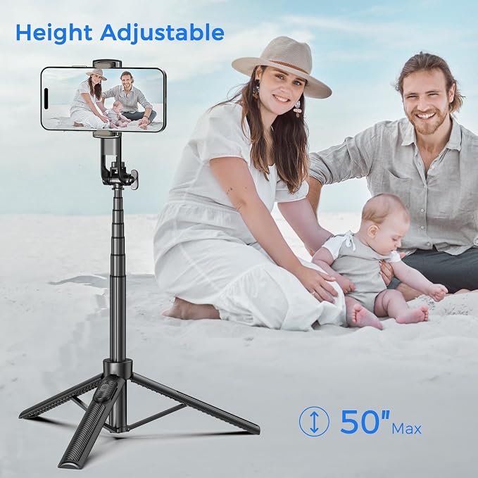 Selfie Stick Tripod for Phone with Remote Control & Holder, 50 Inch, Black | Extendable Selfie Stick Travel for iPhone, iPhone Tripod for Video Recording - Image 3