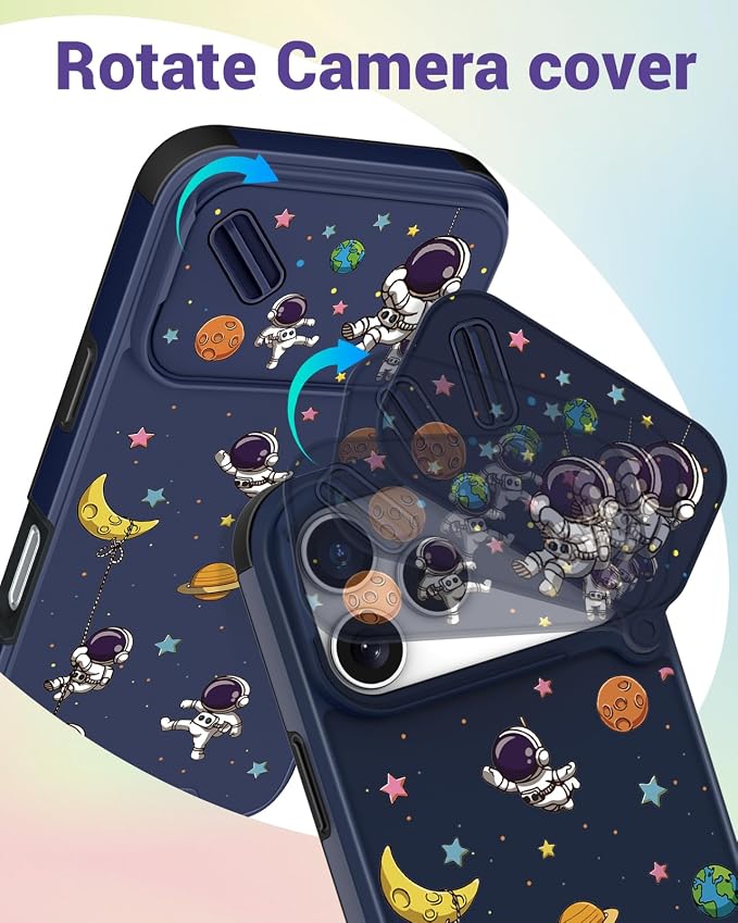 Buleens for iPhone 17 Pro Max Case 6.9 Inch - with Ring Stand & Camera Cover Aesthetic Cute Designed for Women Girls Girly Cartoon Astronaut Phone Case for iPhone 17 Pro Max Compatible with Magsafe - Image 3