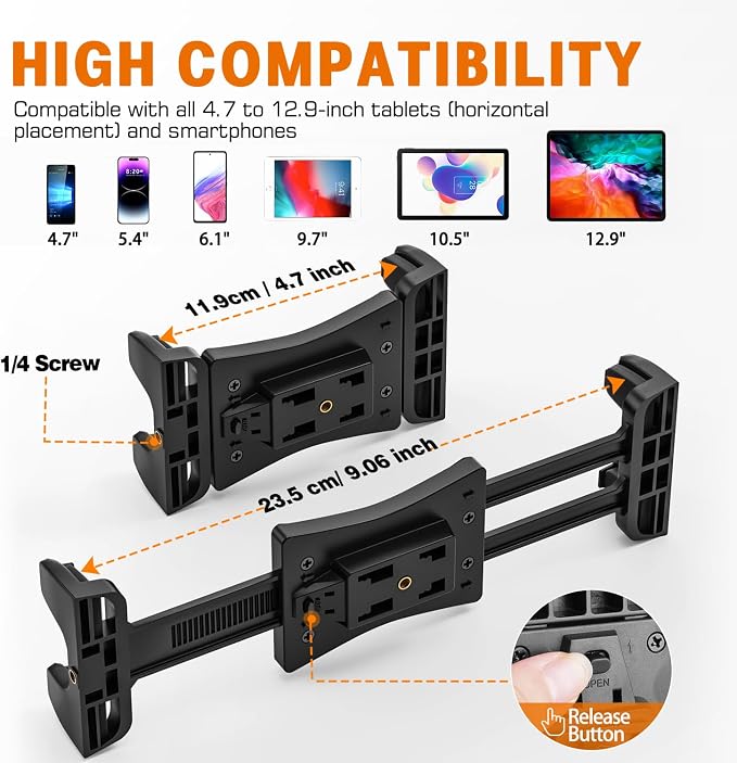 Tablet Holder for Microphone Stand, iPad Mount for Sheet Music Stand | 360° Swivel Tablet Phone Stand for Mic Stand/ Mic Tripod, for Musicians, Stage Use, Clip-on Mount Fits 4.7-12.9" Devices - Image 4